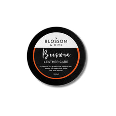 Blossom & Hive beeswax leather care product on a white background