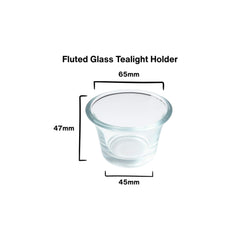 Blossom & Hive fluted glass tealight holder with dimensions on a white background