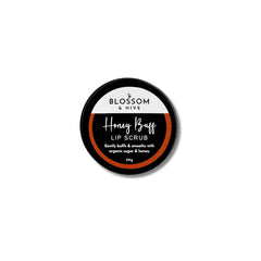 Blossom & Hive Honey Buff Lip Scrub in a black screw top tin