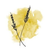 Blossom and Hive trust icon showing a black line drawing of two sprigs of wheat on a white background with a splash of gold