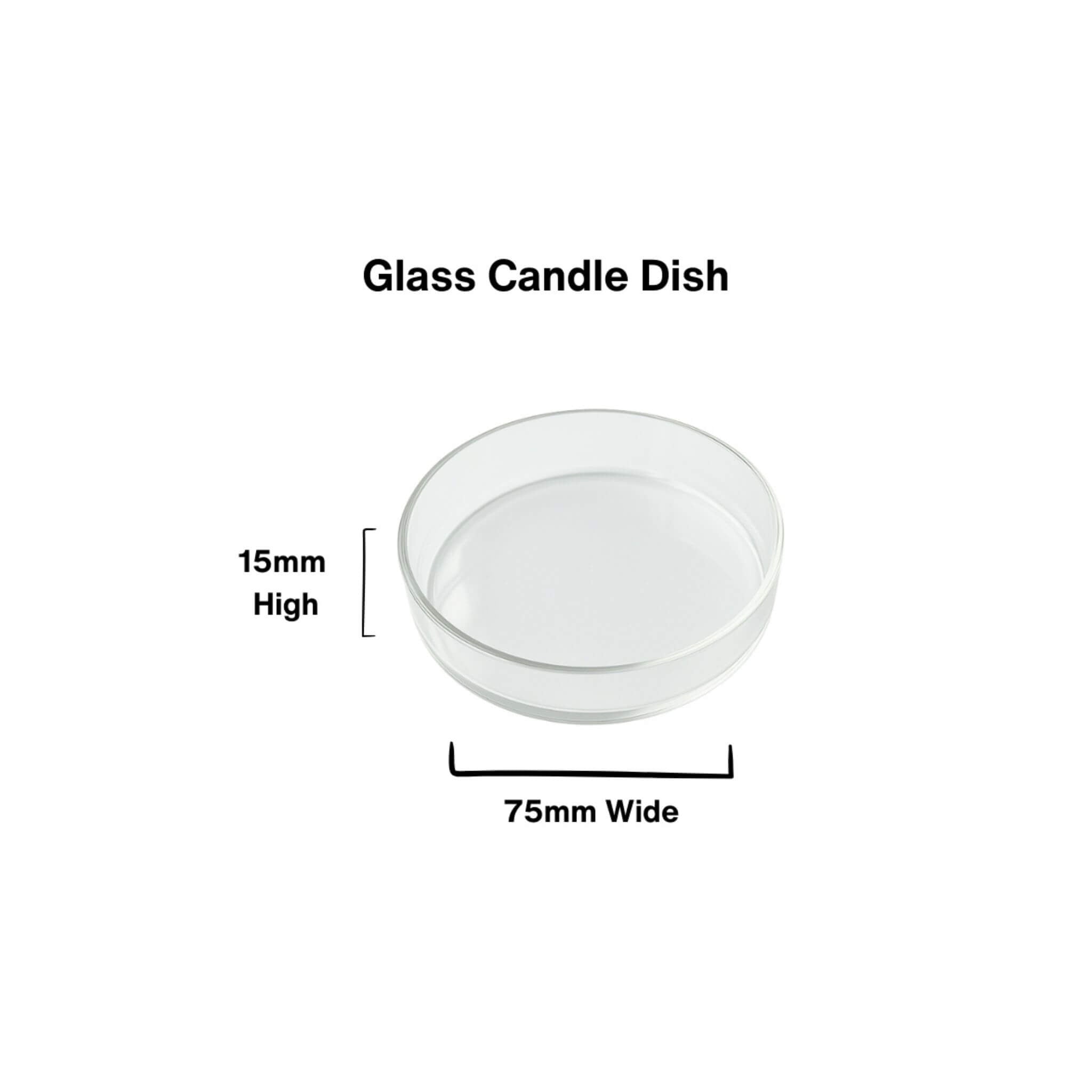 Blossom & Hive glass candle dish with dimensions labeled on a white background