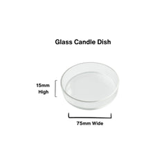 Blossom & Hive glass candle dish with dimensions labeled on a white background