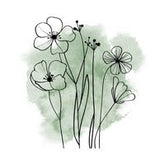 Blossom and Hive trust icon showng a black line drawing of flowers on a white background with a splash of gold