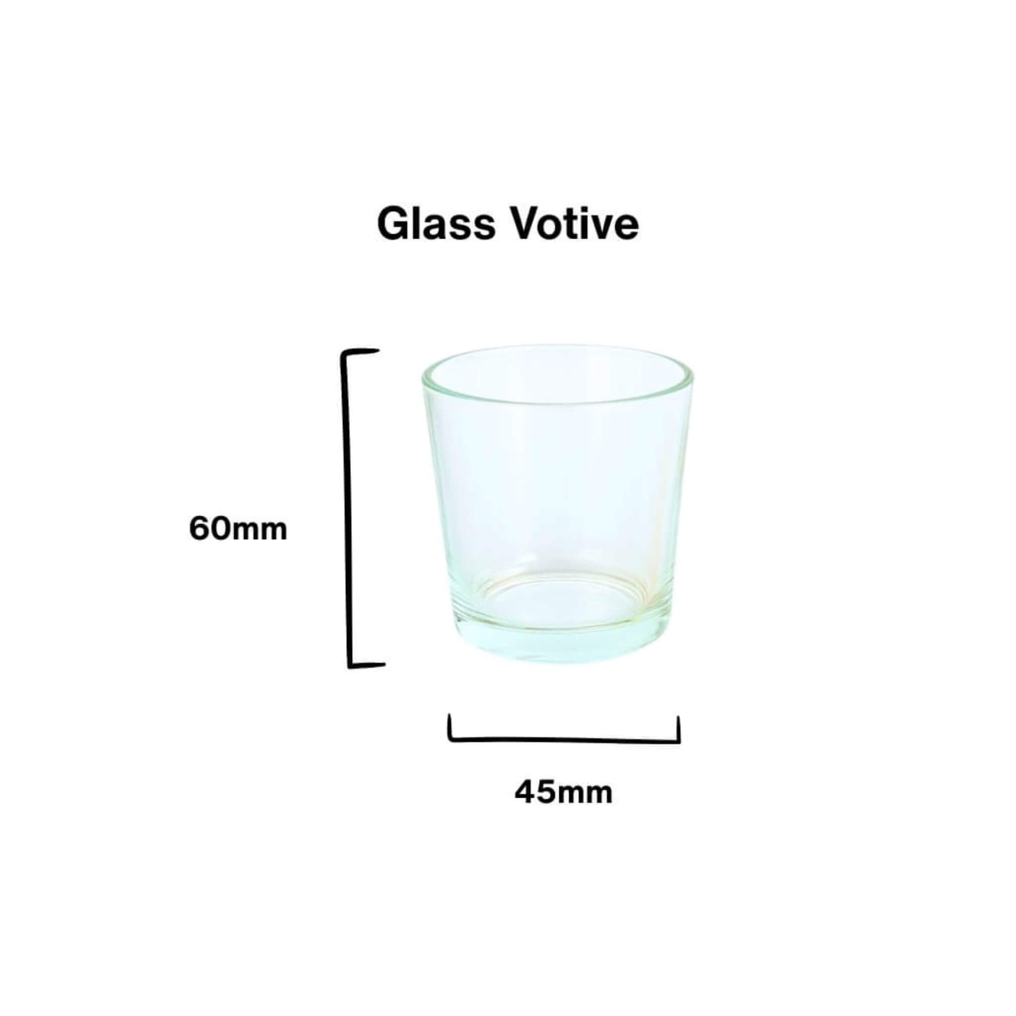 Blossom & Hive glass votive with dimensions labelled on a white background