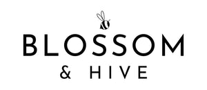 Logo of 'Blossom & Hive' with a bee icon on a white background