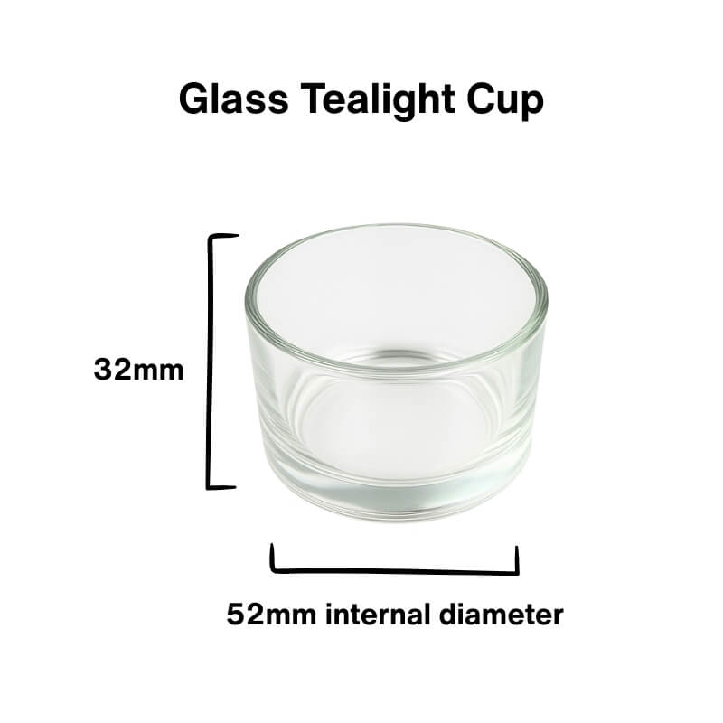 Reusable glass tealight cup with dimensions